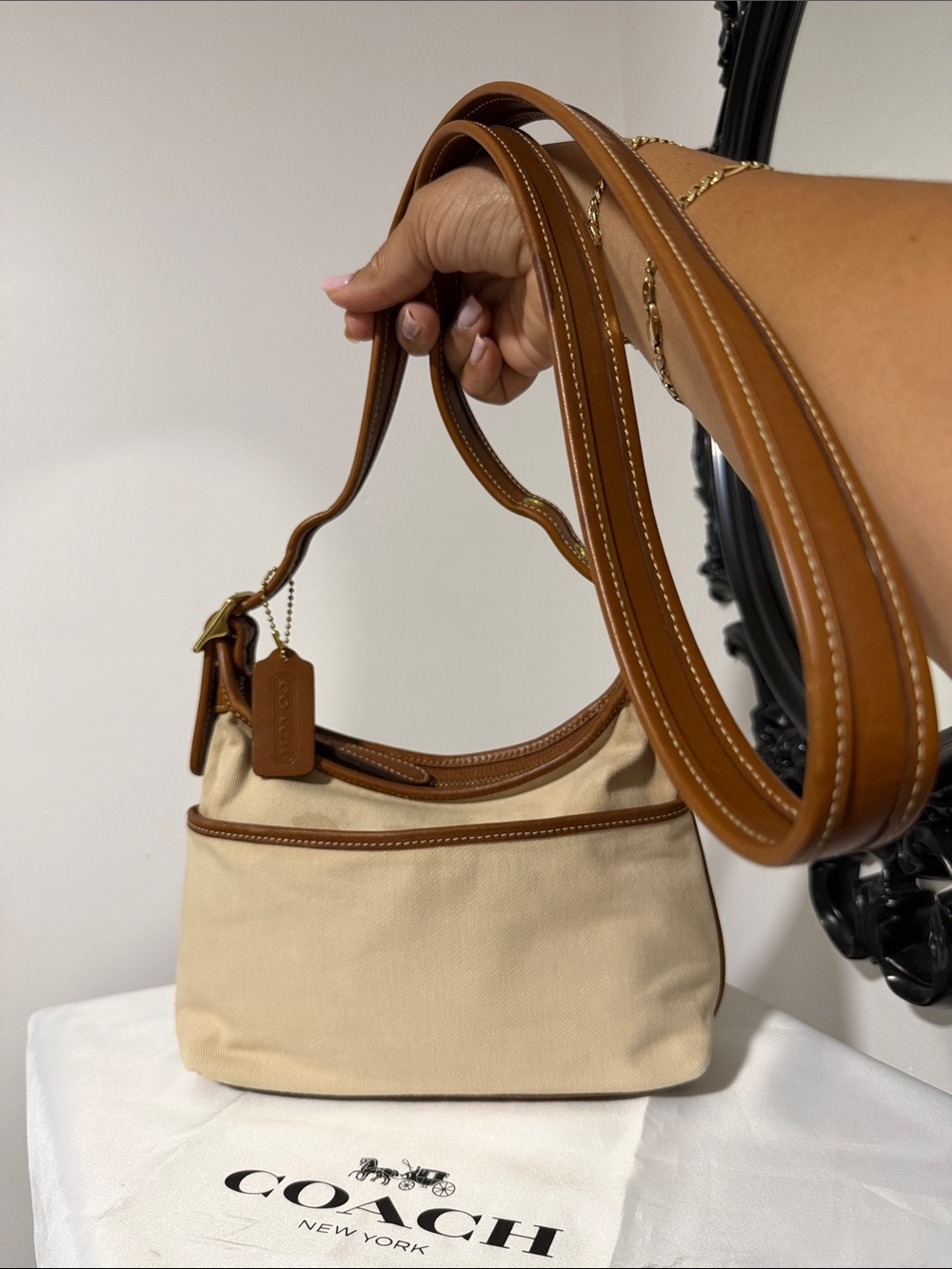Coach Vintage 9123 Cream Canvas Crossbody with Brown Leather Trim